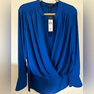 BCBG MAXAZARIA “Jaklyn” Blue Sapphire Draped Front High-Low Blouse NWT Size M